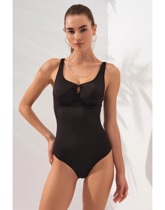 Riva Balenli Büyük Beden Mayo Siyah 231129