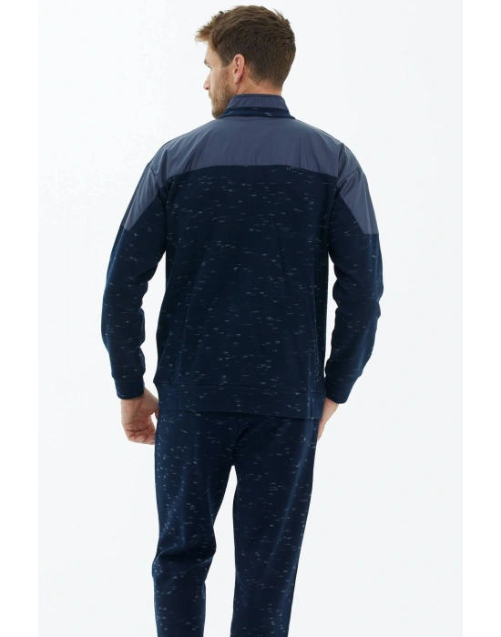 Dik Yaka Kapitoneli Nakş Detaylı Eşofman Takımı - Lacivert