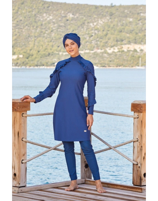 Arıcı Store Adesa 4104 Likralı Fırfırlı Model Açık Lacivert Tesettür Mayo