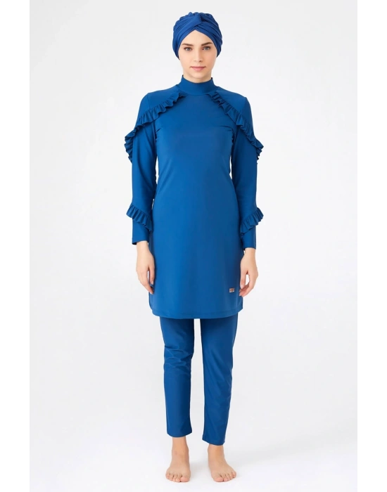 Arıcı Store Adesa 4104 Likralı Fırfırlı Model Açık Lacivert Tesettür Mayo