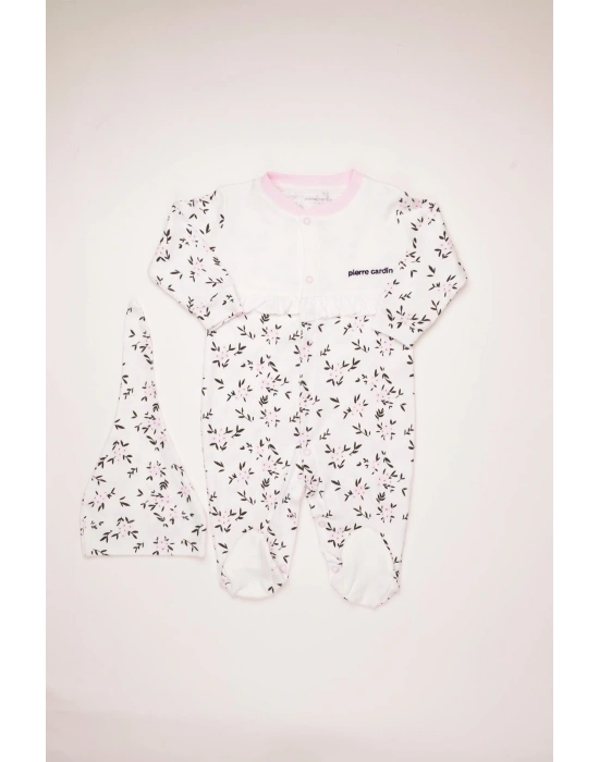 %100 Pamuk Şapkalı Çiçekli Interlok Bebek Tulum 303893