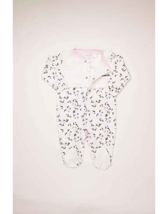 %100 Pamuk Şapkalı Çiçekli Interlok Bebek Tulum 303893