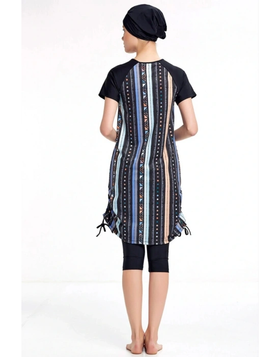 Kadın Likralı Yarı Kapalı Kısa Kollu Tesettür Mayo 3409 Siyah