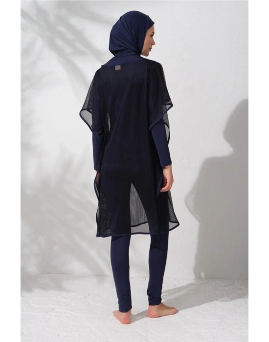 231919 Lacivert Fileli Tesettür Tulum Mayo