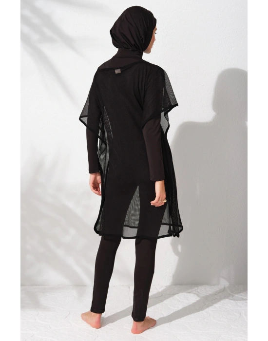 Fileli Tesettür Tulum Mayo Siyah 231919