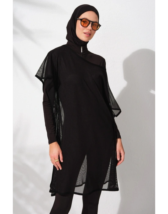 Fileli Tesettür Tulum Mayo Siyah 231919