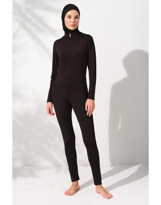 Fileli Tesettür Tulum Mayo Siyah 231919