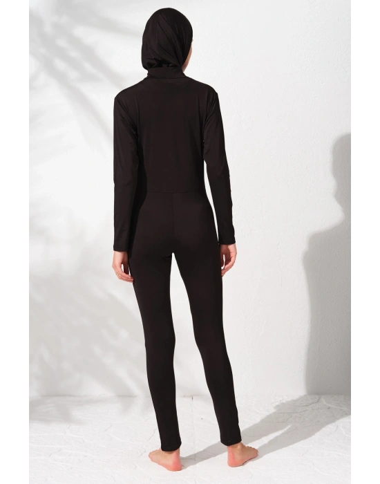 Fileli Tesettür Tulum Mayo Siyah 231919