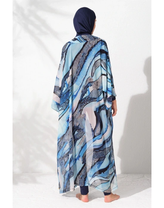 Kadın Mavi Desenli Kaftan Pareo 2c3t1n9m80