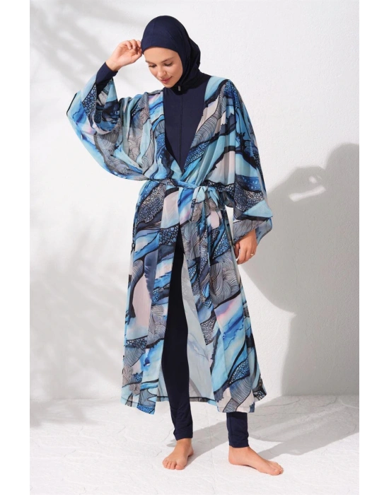 Kadın Mavi Desenli Kaftan Pareo 2c3t1n9m80