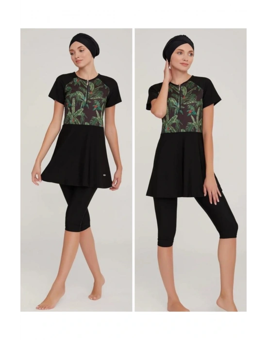 3913 Kısa Kol Yarım Fermuarlı Tasarım Tesettür Mayo