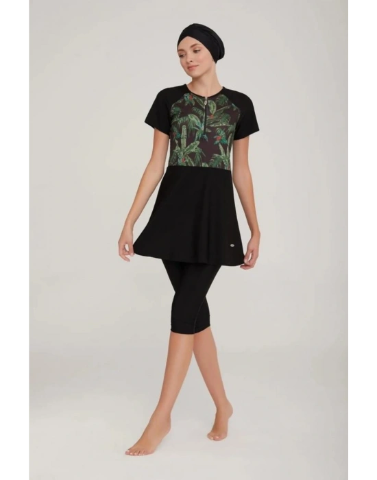 3913 Kısa Kol Yarım Fermuarlı Tasarım Tesettür Mayo