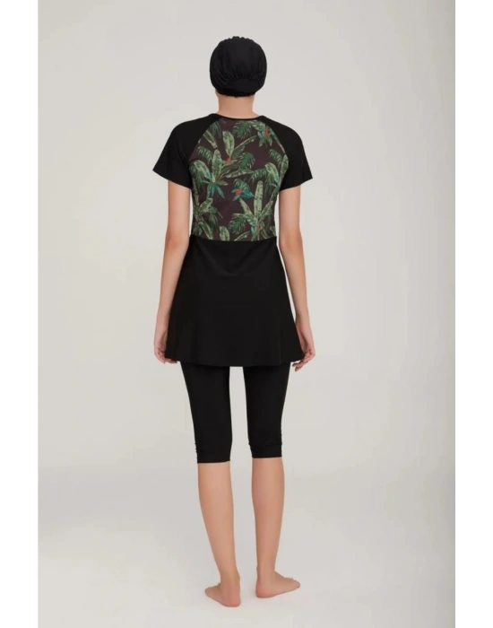 3913 Kısa Kol Yarım Fermuarlı Tasarım Tesettür Mayo