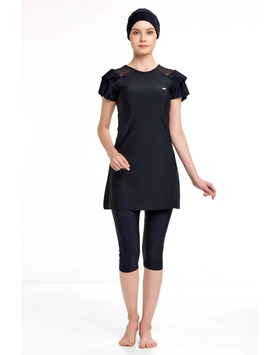 Omuzları Tül Detaylı Yarım Kollu Taytlı Mayo 3205