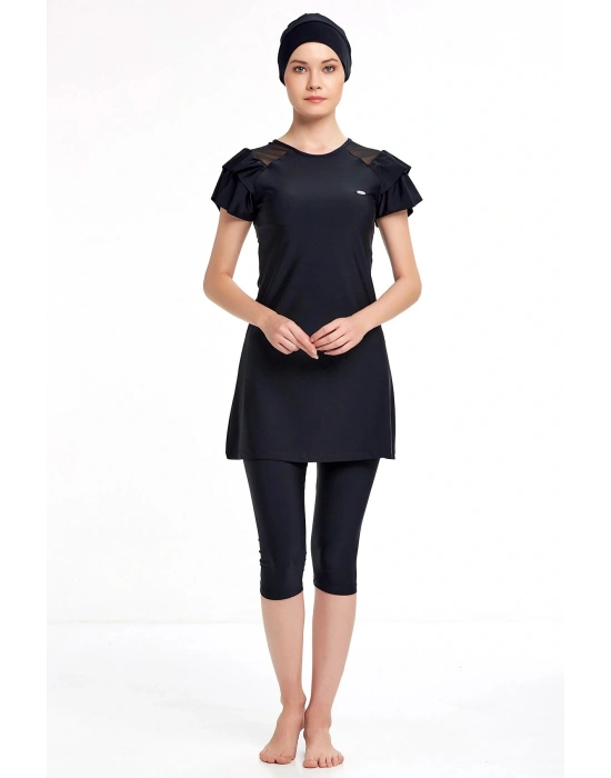 Omuzları Tül Detaylı Yarım Kollu Taytlı Mayo 3205