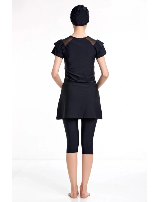 Omuzları Tül Detaylı Yarım Kollu Taytlı Mayo 3205