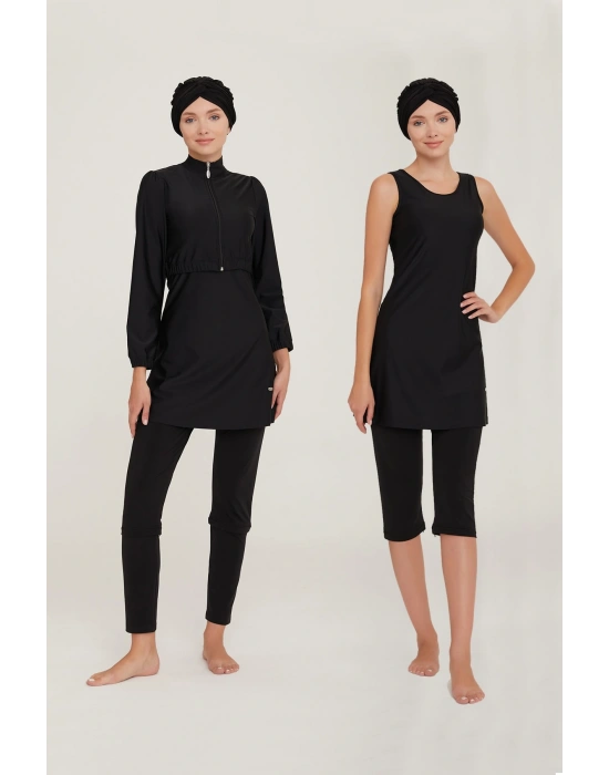 Elvira Yarı Ve Tam Kapalı Tesettür Mayo Set 4453-23 Siyah