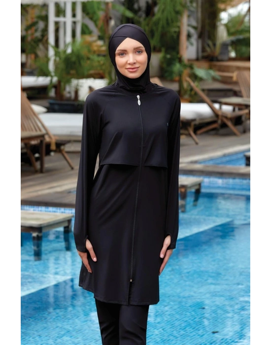 Tam Kapalı Siyah Tesettür Mayo 4371
