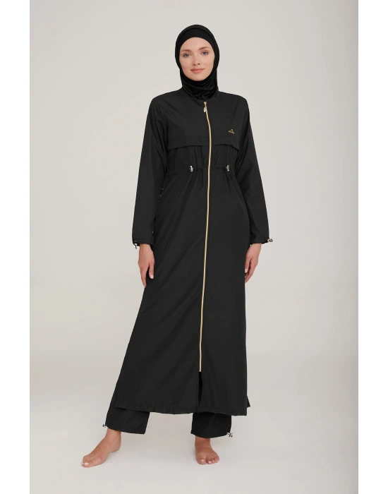 Hızlı Kuruyan Paraşüt Kumaş Beli Ayarlı Uzun Tesettür Mayo 1267