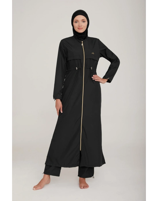Hızlı Kuruyan Paraşüt Kumaş Beli Ayarlı Uzun Tesettür Mayo 1267