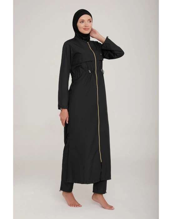 Hızlı Kuruyan Paraşüt Kumaş Beli Ayarlı Uzun Tesettür Mayo 1267