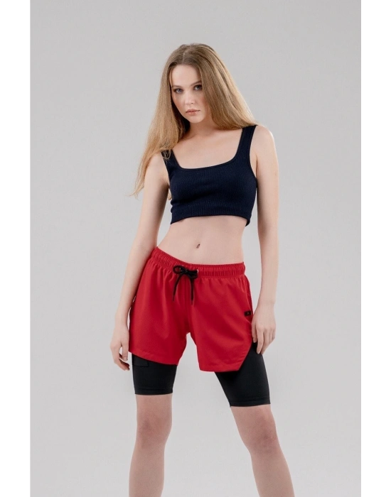 Kadın Kırmızı Taytlı Deniz ve Spor Şort