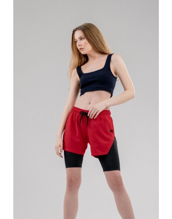 Kadın Kırmızı Taytlı Deniz ve Spor Şort