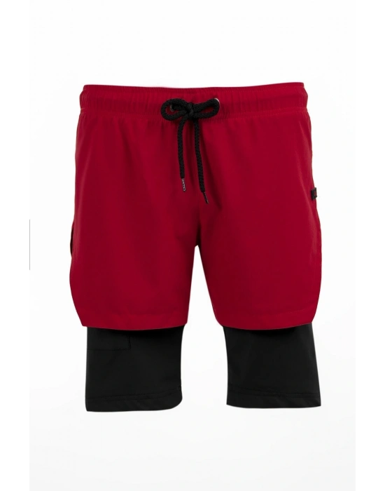 Kadın Kırmızı Taytlı Deniz ve Spor Şort