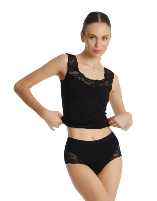 Kadın Dantelli Slip Külot 1333 - Siyah