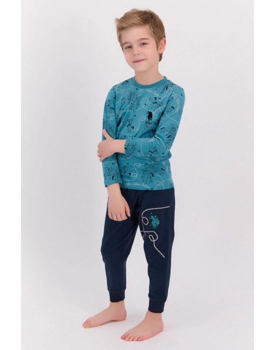 Koyu Petrol Erkek Çocuk Ribanalı Pijama Takımı