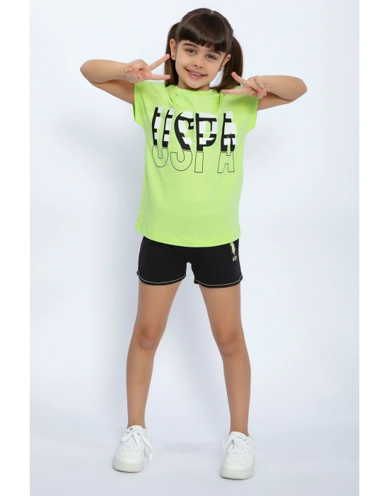 Lime Yeşili Kız Çocuk Şort Takım