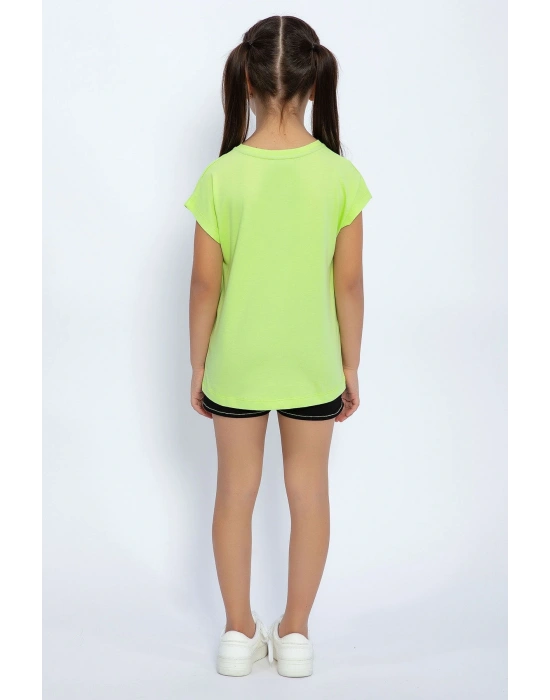 Lime Yeşili Kız Çocuk Şort Takım