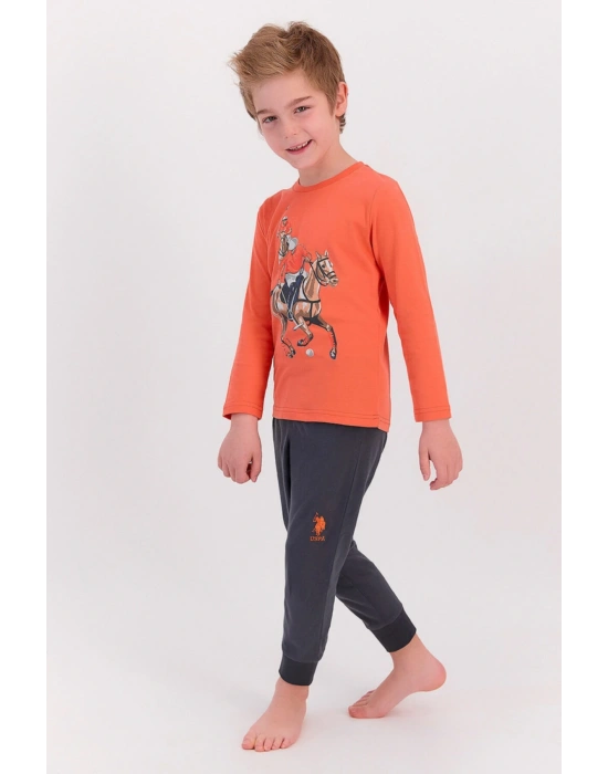 Turuncu Erkek Çocuk Ribanalı Pijama Takımı