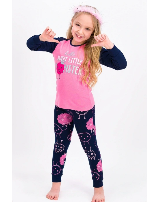 Kız Çocuk Pembe Little Monsters Pembe Pijama Takımı