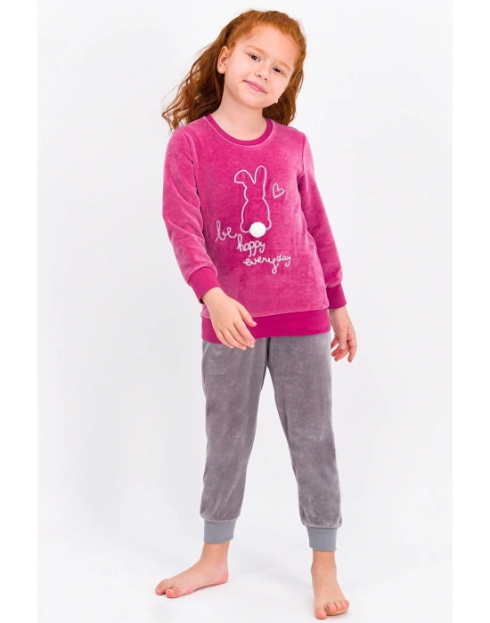 Rolypoly Happy Everyday Pembe Kız Çocuk Kadife Eşofman Takımı