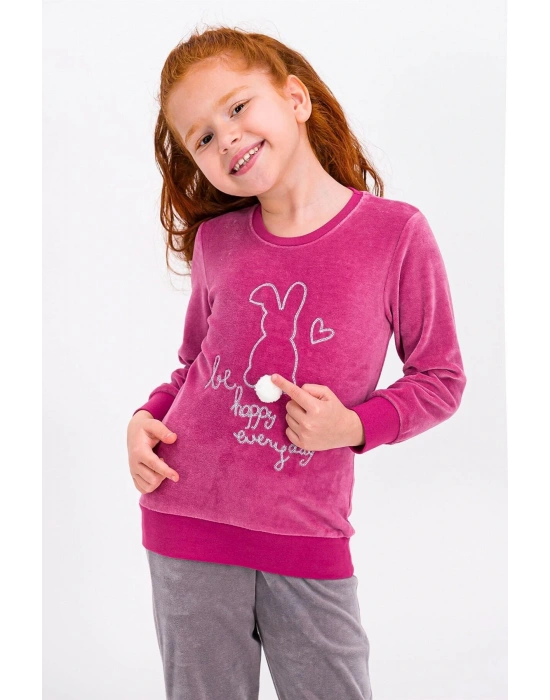 Rolypoly Happy Everyday Pembe Kız Çocuk Kadife Eşofman Takımı