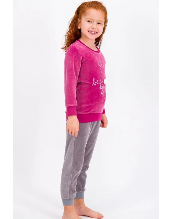 Rolypoly Happy Everyday Pembe Kız Çocuk Kadife Eşofman Takımı