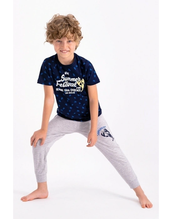 Summer Festival Lacivert Genç Erkek Kısa Kol Pijama Takımı