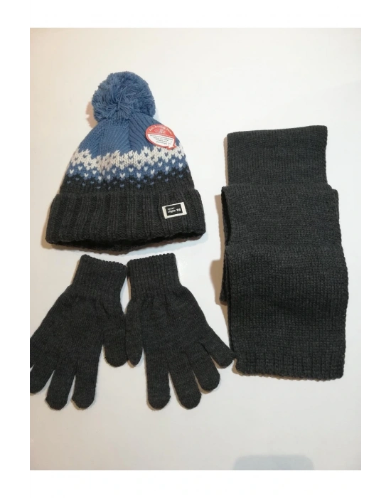 Erkek Garson Atkı Bere Eldiven Üçlü Takım K22180-14-002 9-15 Yaş