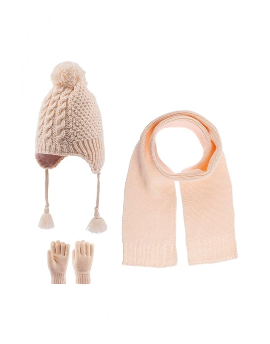 4-8 Yaş Kız Çocuk Atkı Bere Eldiven 1-4 Yaş 3lü Takim Pudra