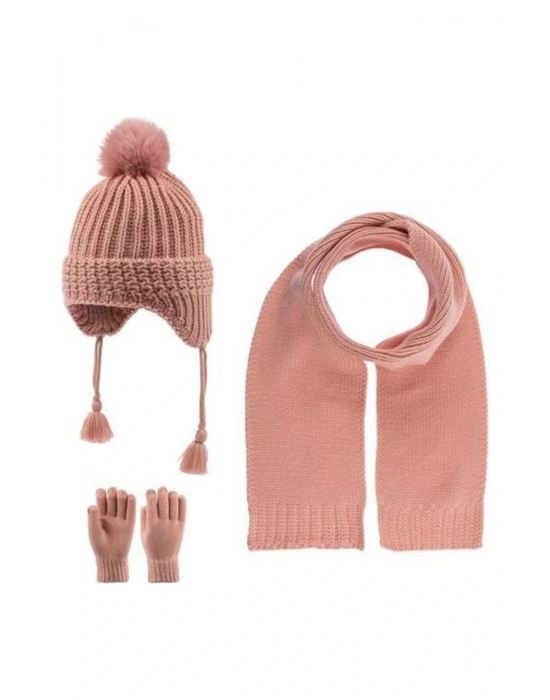 4-8 Yaş Kız Çocuk Atkı Bere Eldiven 1-4 Yaş 3lü Takim Gül