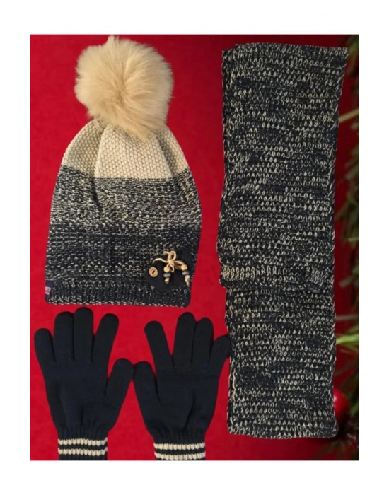 Kız Çocuk Triko Atkı Bere Eldiven Seti