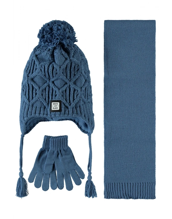 Erkek Çocuk Atkı Bere Eldiven Set 4-8 Yaş Lacivert