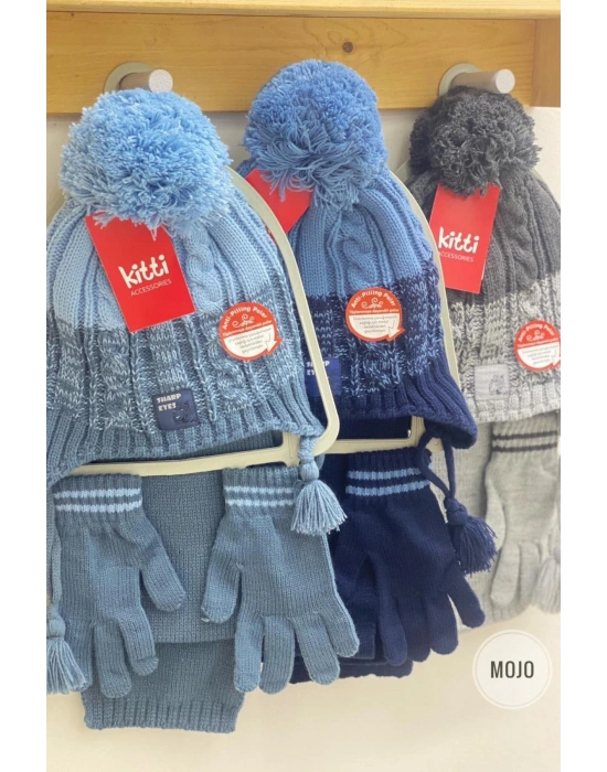 Garson Erkek Çocuk Kulaklı Bere Atkı Eldiven Seti K22170-15 Gri