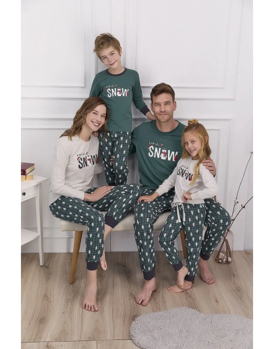 Let It Snow Koyu Haki Erkek Çocuk Pijama Takımı