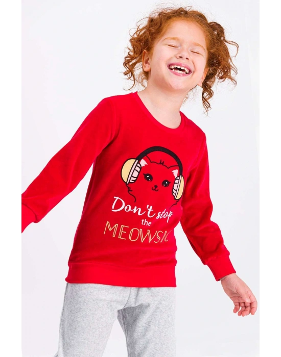Rolypoly Dont Stop Meowsic Kırmızı Kız Çocuk Pijama Takımı
