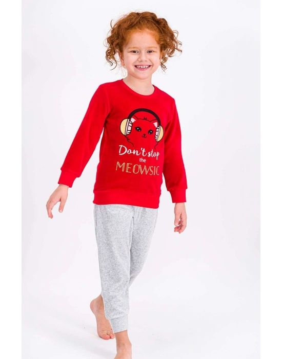 Rolypoly Dont Stop Meowsic Kırmızı Kız Çocuk Pijama Takımı