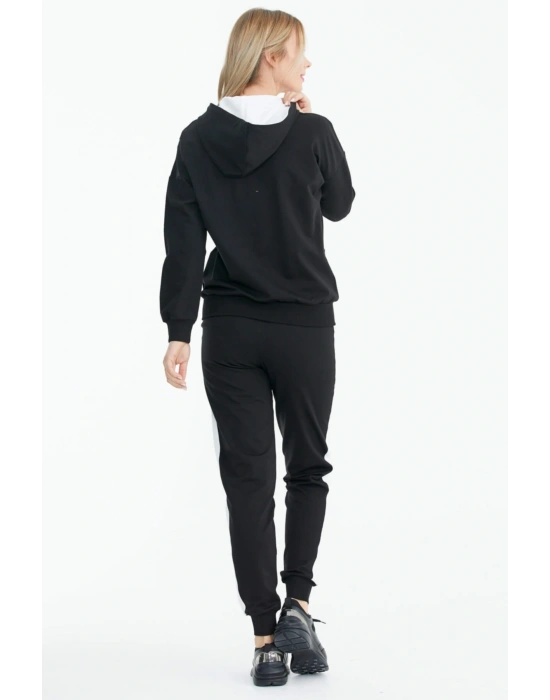 Çift Renk Cep Detaylı Eşofman Takımı - Siyah