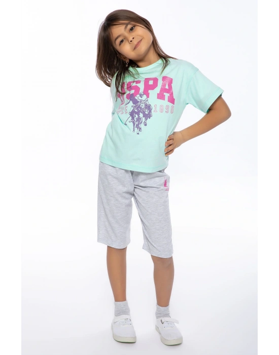 Nil Yeşili Kız Çocuk Kapri Takımı