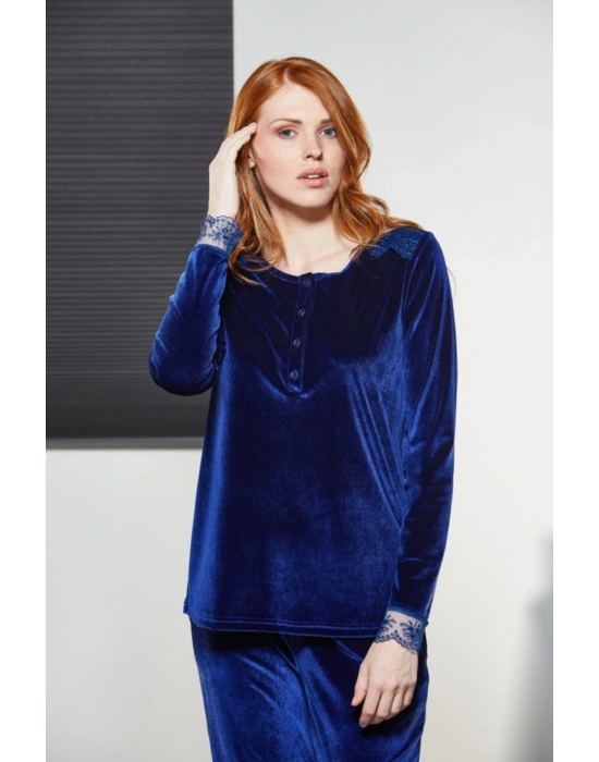 Kadın Pembe Kadife Uzun Kol Pijama Takım 21190